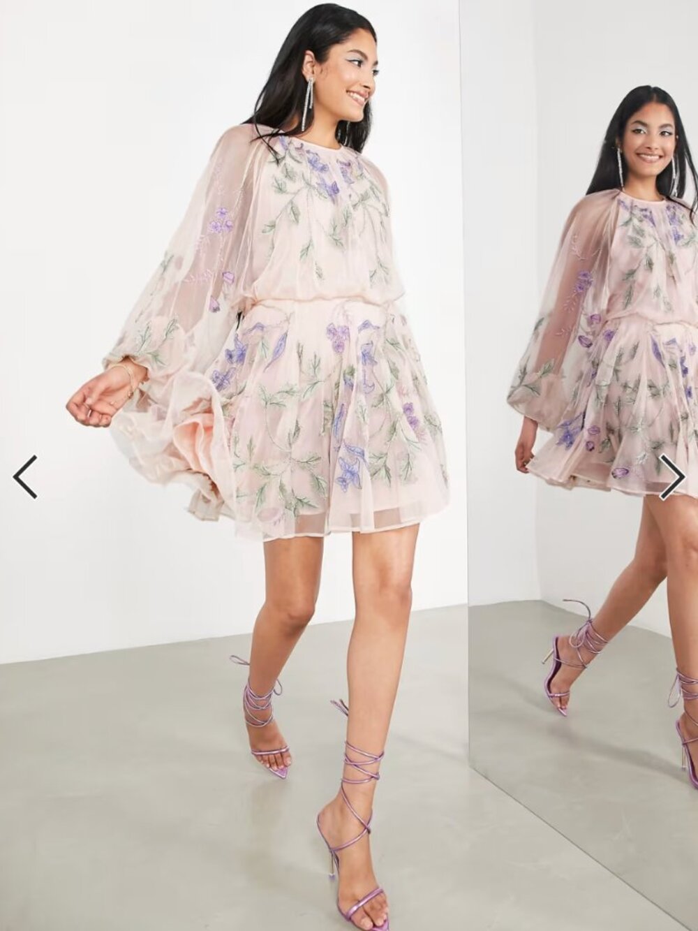 ASOS EDITION floral and leaf embroidered mesh mini dress